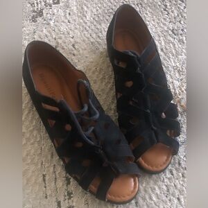 Beautifeel Edyta Black Suede Lace Up Cutout Fisherman Wedge Sandals 40